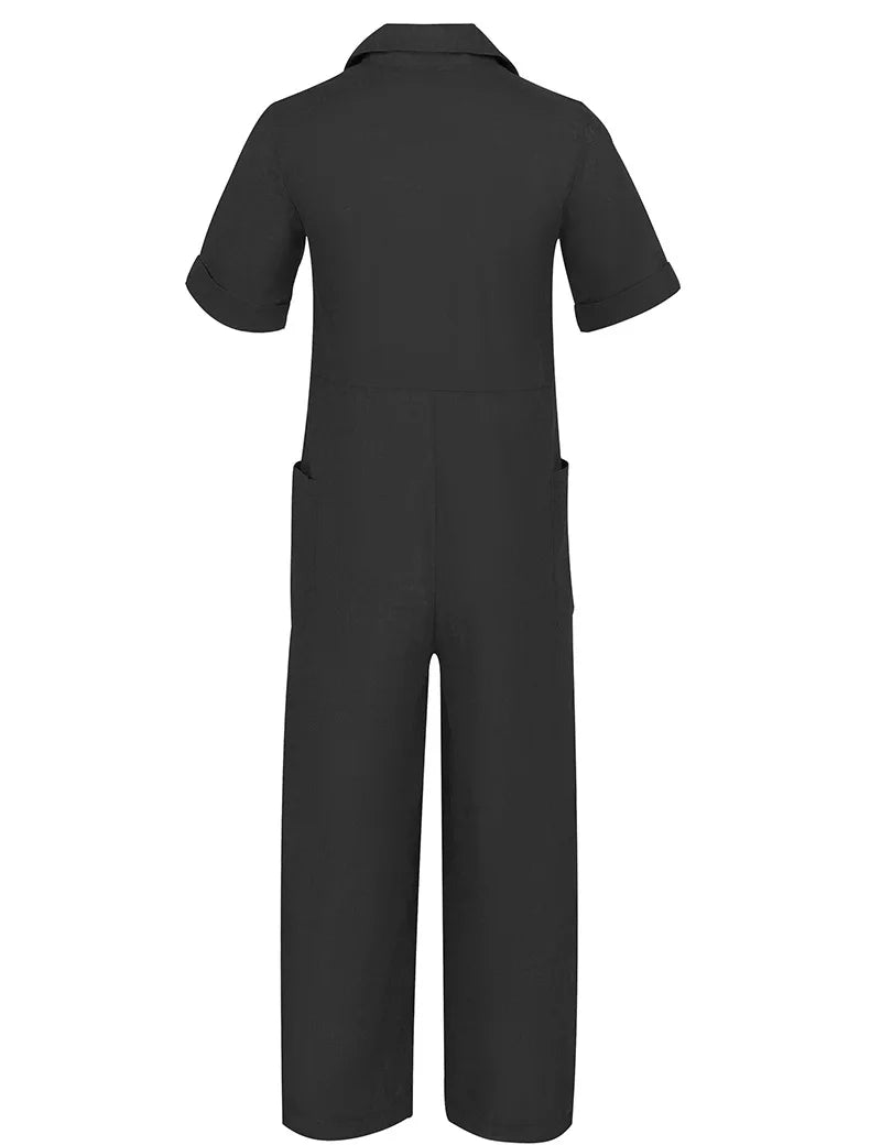 Short Sleeve Pocket Jumpsuits - Divawearfashion