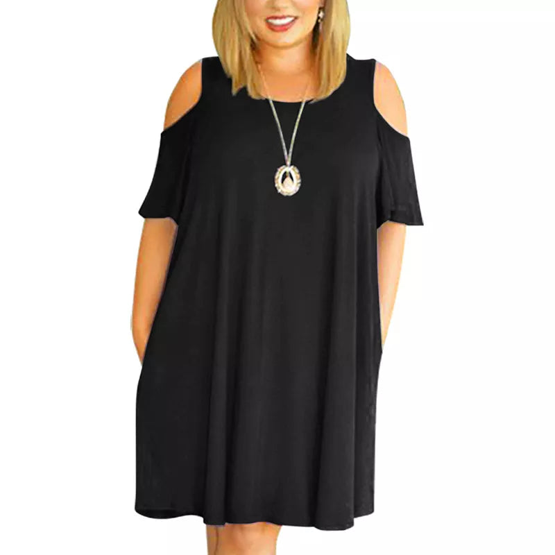 Loose Summer Dress with Off Shoulder Cut Out - Divawearfashion