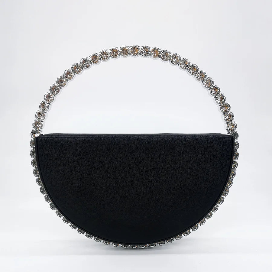 Half Moon Rhinestone Dinner Clutch - Divawearfashion