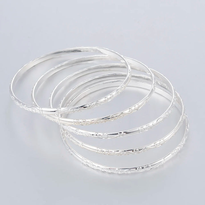 5Pcs/Set Simple Carving Flower Pattern Cuff Bracelet Bangle Set - Divawearfashion