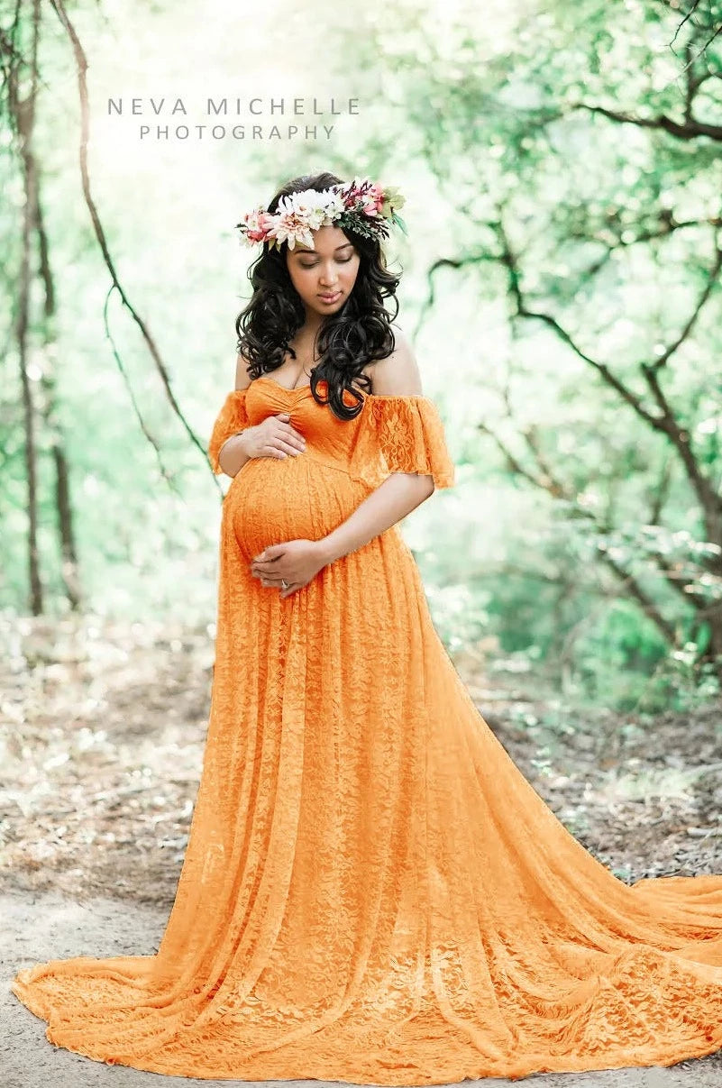 Beautiful Long Maternity Lace Dress - Divawearfashion
