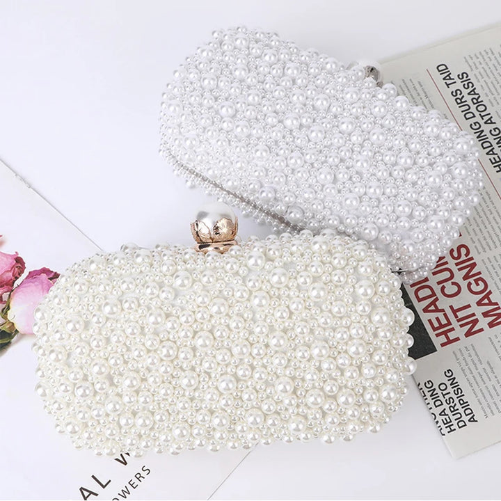 White Pearl Clutch Evening Bag - Divawearfashion