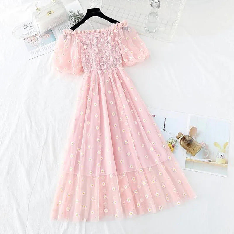 Sexy off the Shoulder French Vintage Ruffle Dress - Divawearfashion