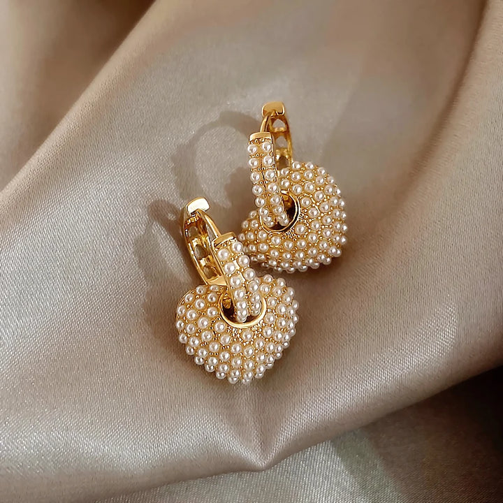 Pearl Peach Heart Love Dangle Earrings - Divawearfashion