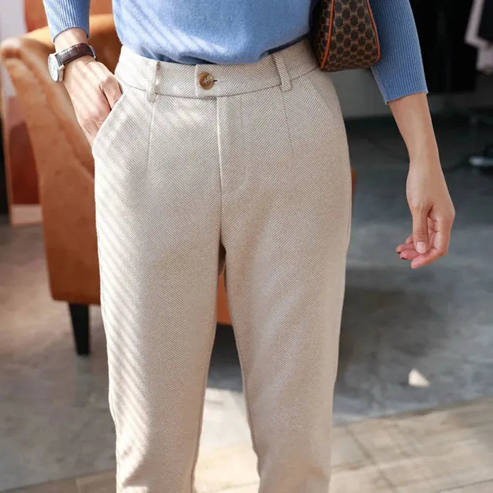 Woolen High Waisted Casual Suit Pants - Divawearfashion
