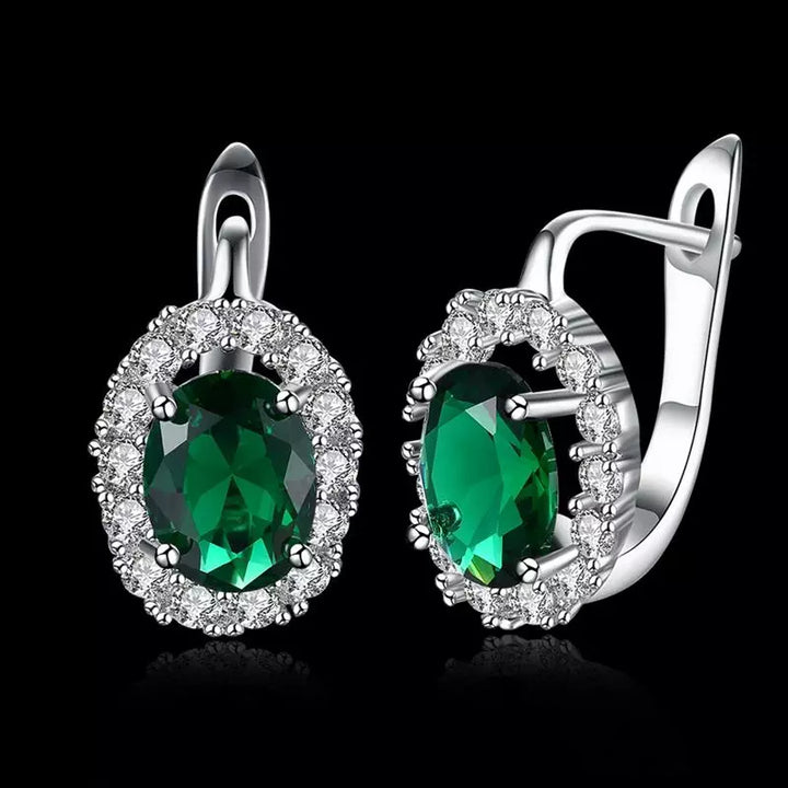 Big Green Shiny Crystal Cubic Zircon Stone Earrings - Divawearfashion