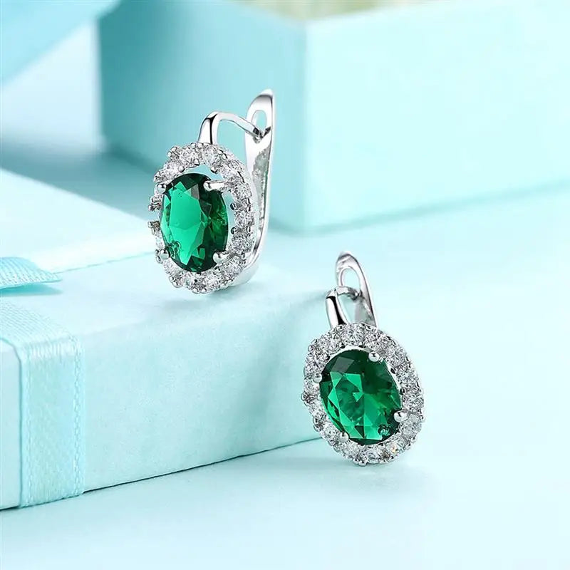 Big Green Shiny Crystal Cubic Zircon Stone Earrings - Divawearfashion