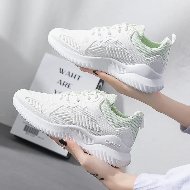 Breathable Casual White Sneakers | divawearfashion