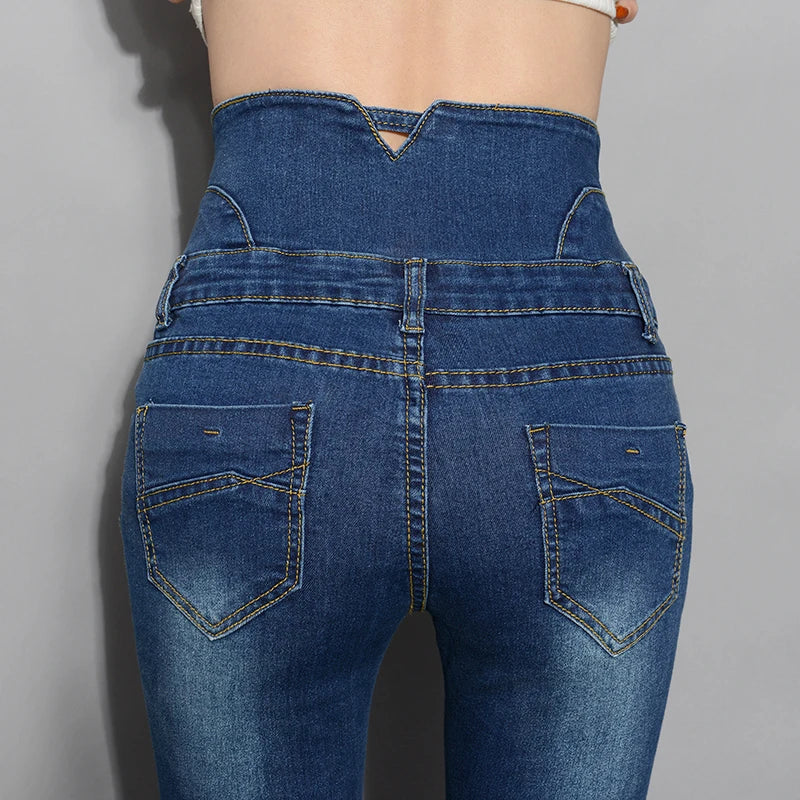High Waist Skinny Stretch Warm Jeans - Divawearfashion