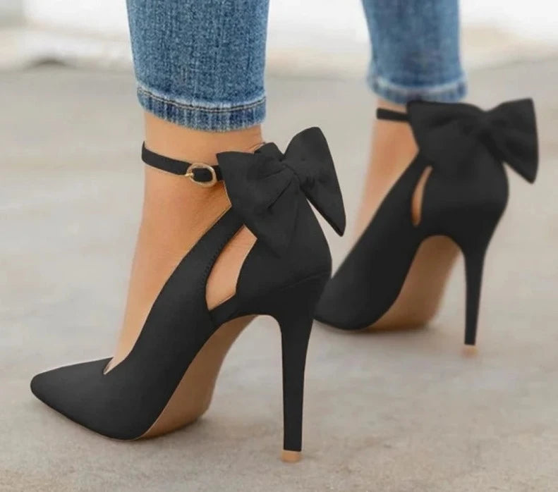 Bow High Heels Pointed Toe Stiletto Pumps - Divawearfashion