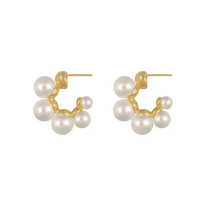 Metal Inlaid Pearl Earrings