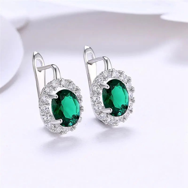 Big Green Shiny Crystal Cubic Zircon Stone Earrings - Divawearfashion