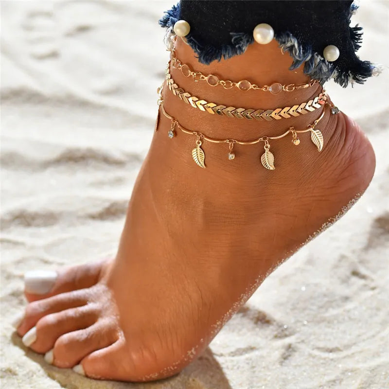 Bohemia Gold Color Chain Ankle Bracelet - Divawearfashion