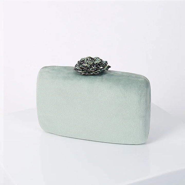 Velvet Clutch with Diamond Flower Lock - Divawearfashion