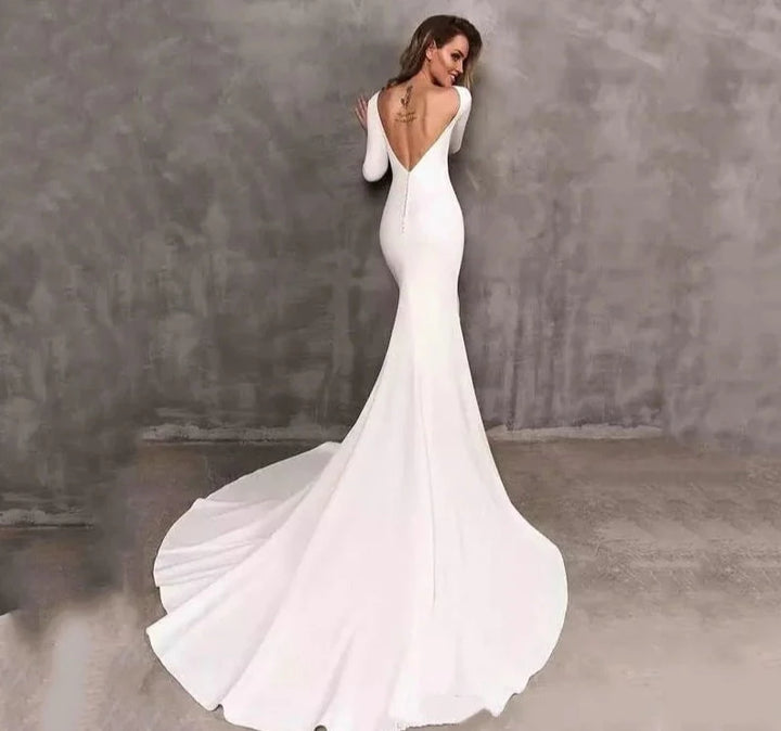 Mermaid Long Sleeve Satin Wedding Gowns - Divawearfashion