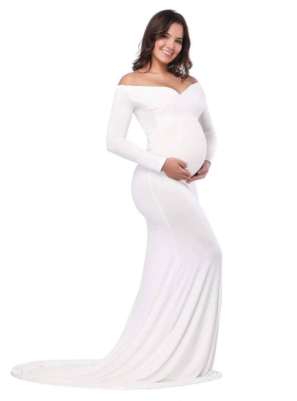Fitted Long V Neck Maternity Dress - Divawearfashion