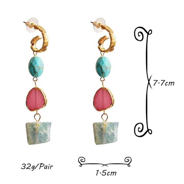 Long Irregular Handmade Natural Stone Drop Earrings - Divawearfashion