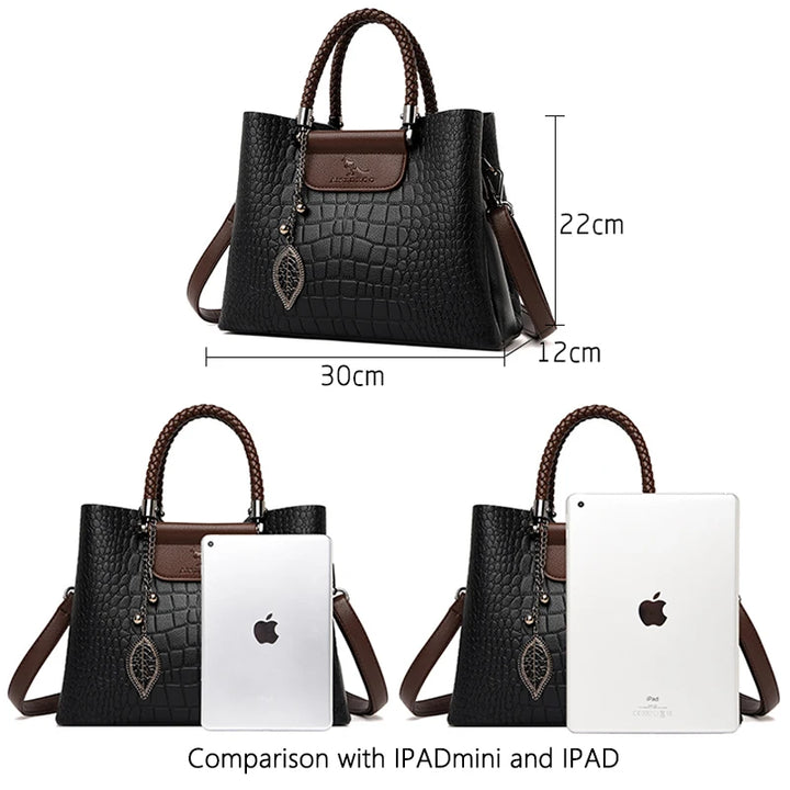 3 Layers High Quality Leather Pocket Handbag Tote - Divawearfashion