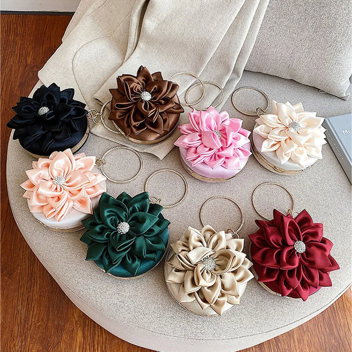 Silk Flower Purse with Crystal Diamond - Divawearfashion