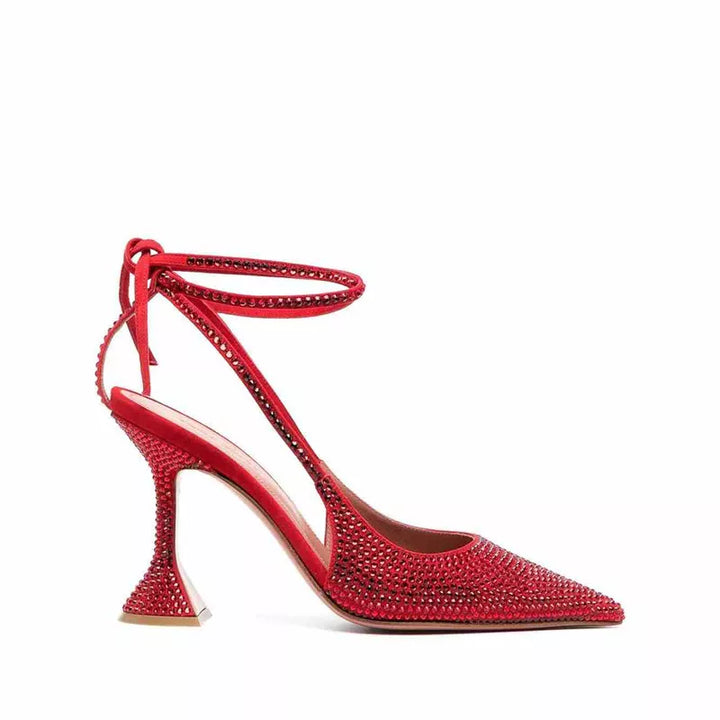 Sequined Slingback Ankle Strap Cross-tied Heels - Divawearfashion