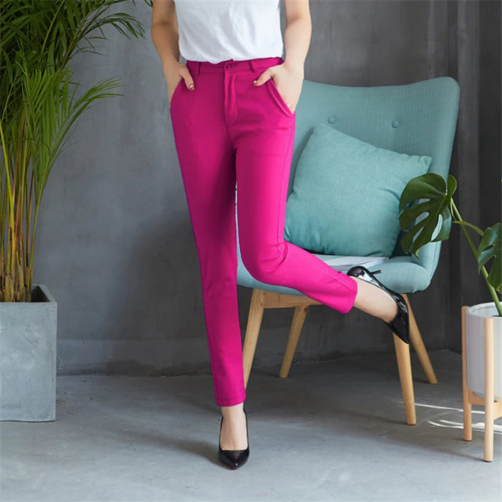 Candy Color Cotton Waist Straight Pencil Pants - Divawearfashion