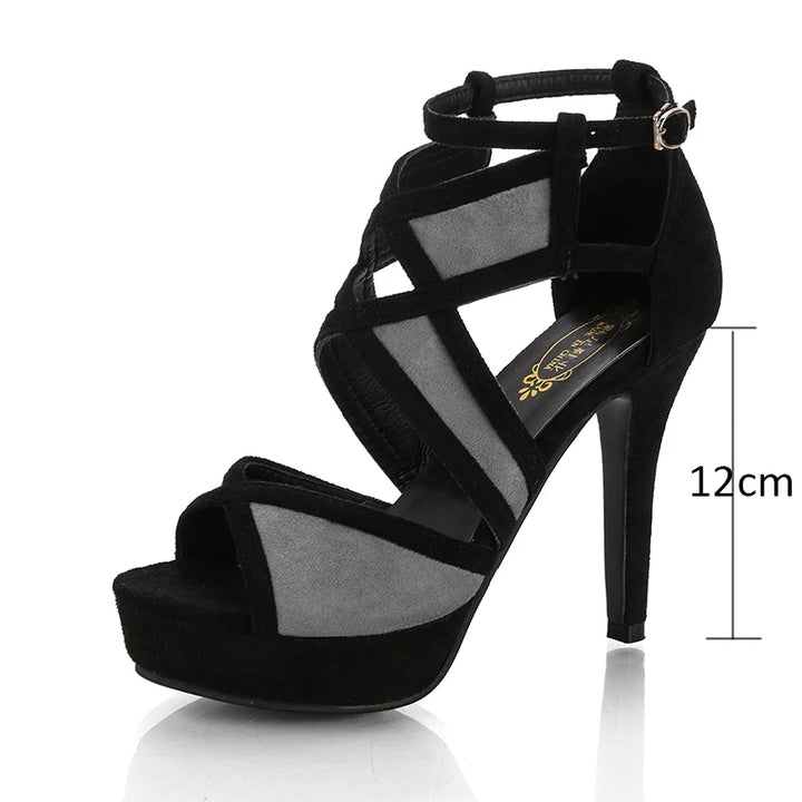 women sandals platform high heels peep toe pumps ankle strap shoes high heel woman sandals gladiator zapatos mujer tacon - Divawearfashion