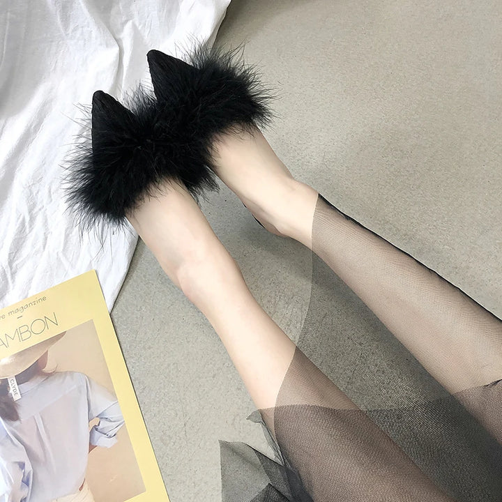 Non-Slip High Heels Rubber Bottom Fur High Heel Sandals - Divawearfashion