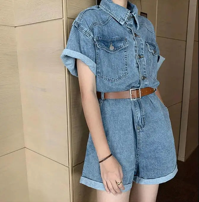 Denim High Waist Short Jumpsuit | divawearfashion