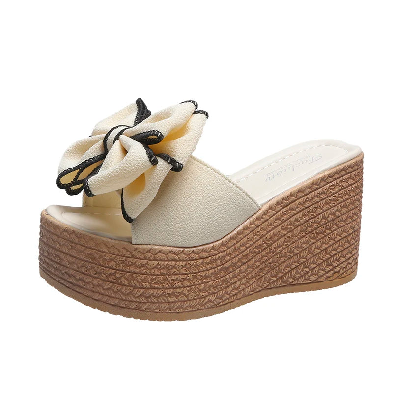 Women Slippers Fashion Pee Toe Summer Shoes Butterfly-knot High Heels Women Slides Platform Wedges Ladies Women Shoes F66 - Divawearfashion