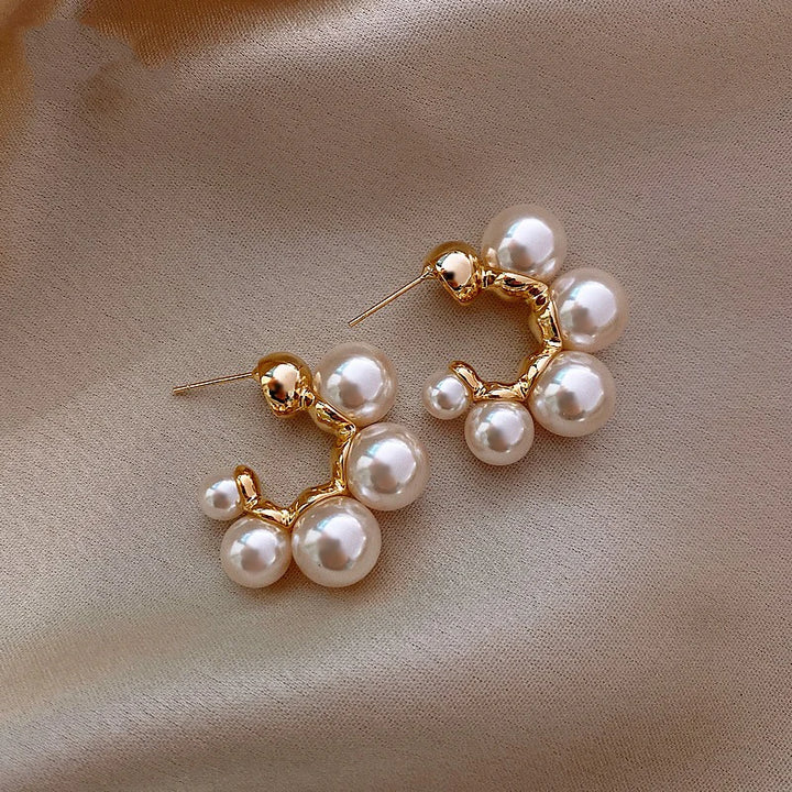 Metal Inlaid Pearl Earrings