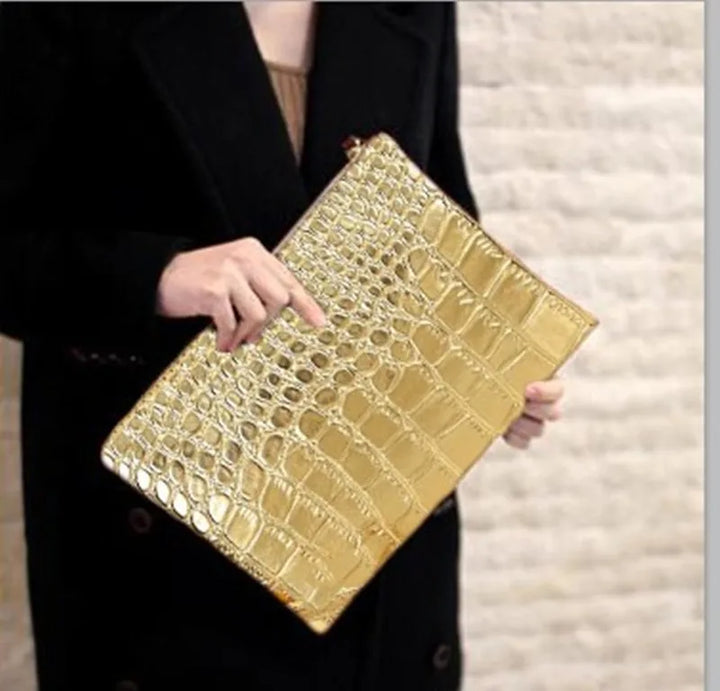 Crocodile Pattern PU Leather Envelope Bag - Divawearfashion