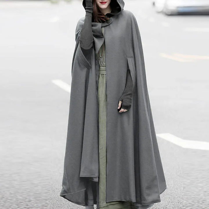 Poncho Hooded Front Cloak Loose Solid Long Coat Hoodies - Divawearfashion