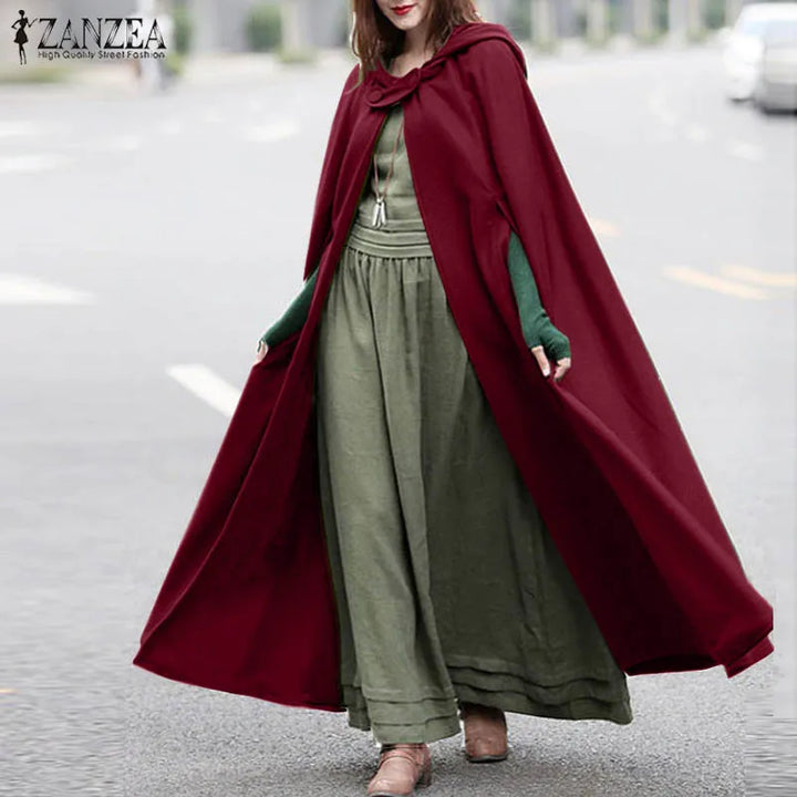 Poncho Hooded Front Cloak Loose Solid Long Coat Hoodies - Divawearfashion