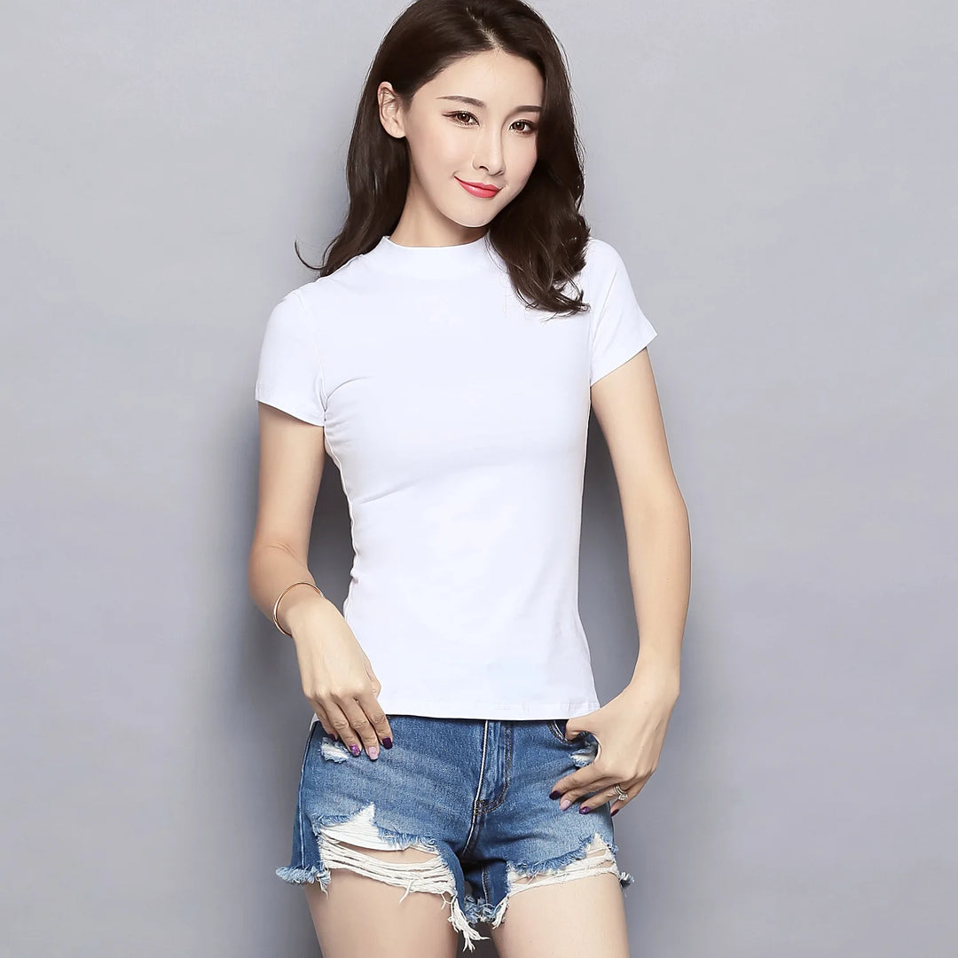 Half High Collar Short-Sleeved T-shirt