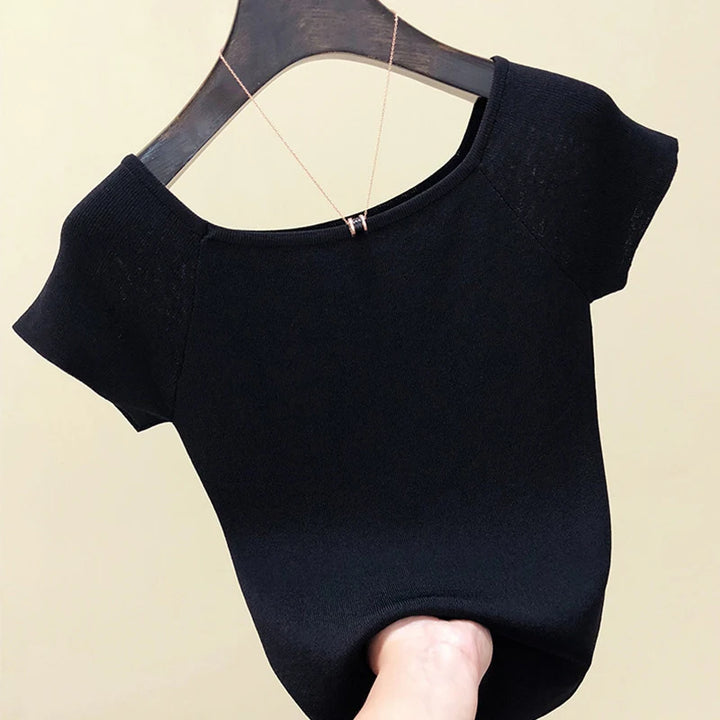 Knitted Short Sleeve Shirt - Divawearfashion