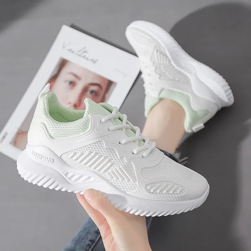 Breathable Casual White Sneakers - Divawearfashion