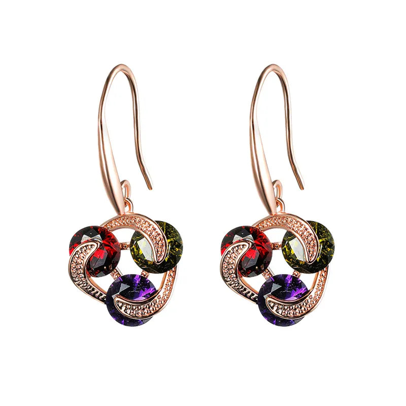 Vintage Hoop Rainbow Zircon Flower Earring - Divawearfashion