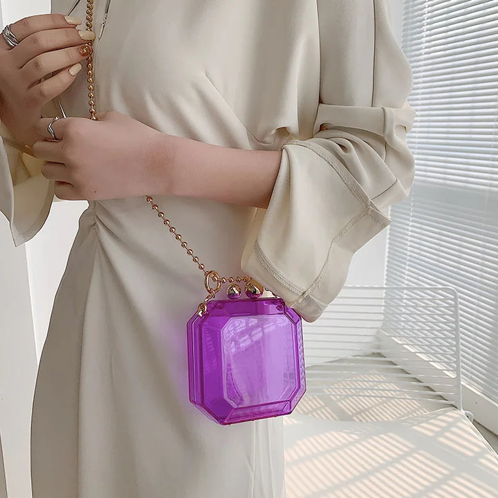 Transparent Acrylic Box Chain Crossbody Clutch Bag - Divawearfashion