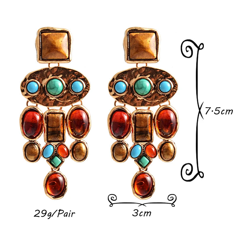 New Vintage Metal Colorful Stone Earrings - Divawearfashion