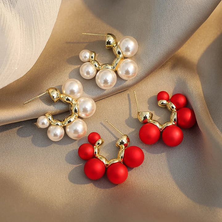 Metal Inlaid Pearl Earrings