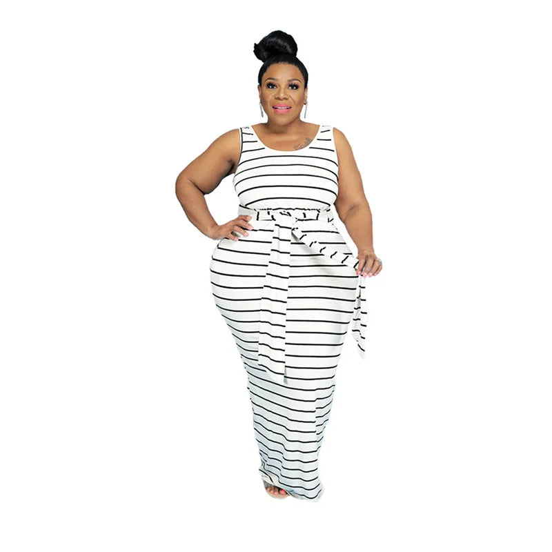 Striped Plus Size Casual Maxi Dress - Divawearfashion