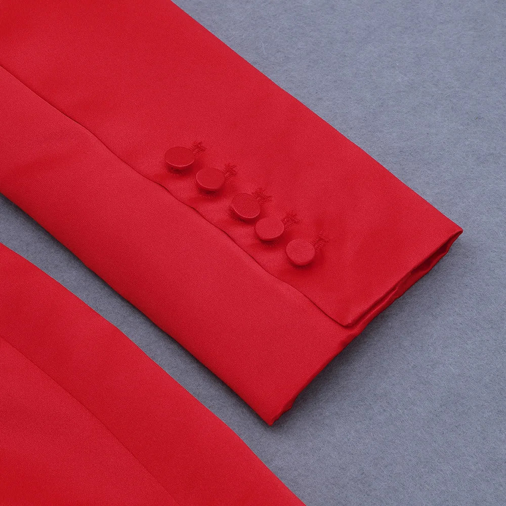 Single Button Red Blazer Camis Shorts Set 3PCS - Divawearfashion