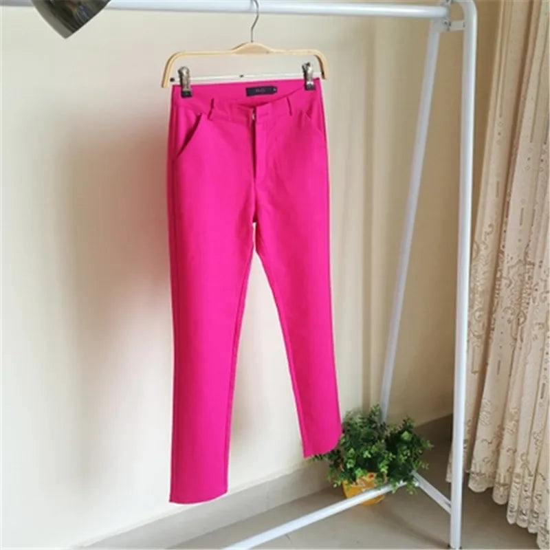 Candy Color Cotton Waist Straight Pencil Pants - Divawearfashion