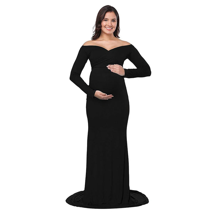 Fitted Long V Neck Maternity Dress - Divawearfashion