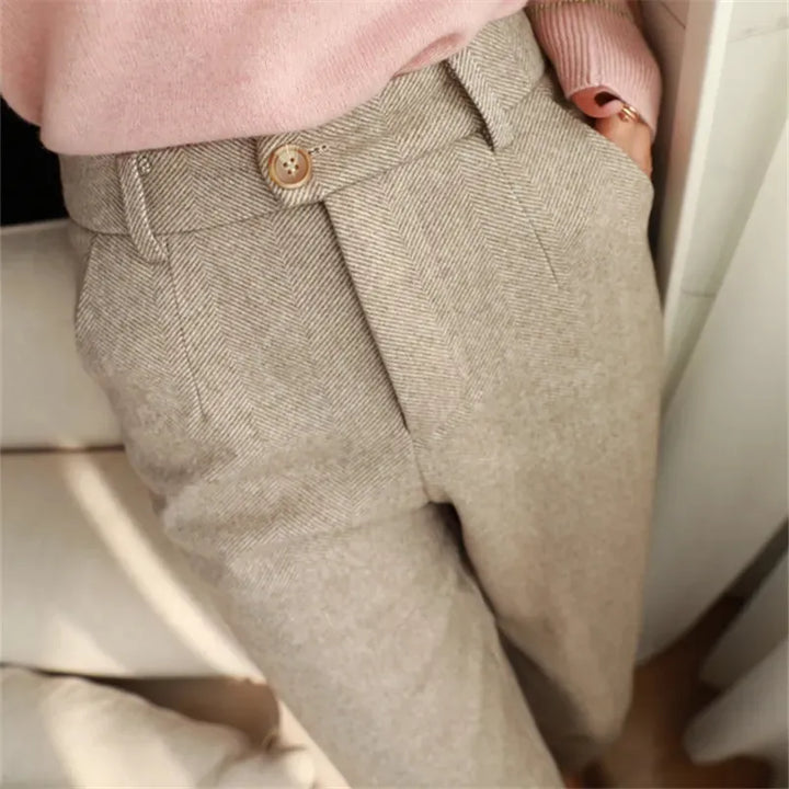 Woolen High Waisted Casual Suit Pants - Divawearfashion