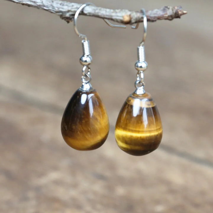 Natural Tiger Eye Stone Dangle Earrings - Divawearfashion