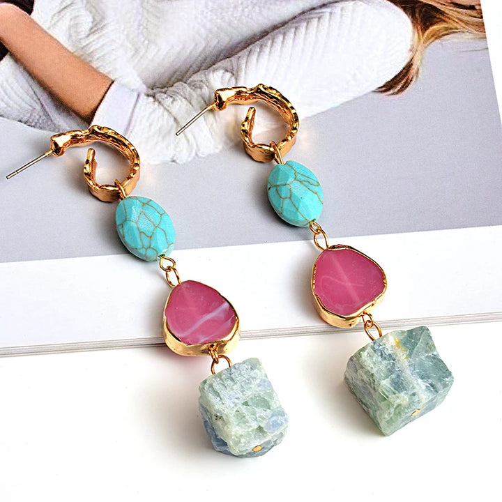 Long Irregular Handmade Natural Stone Drop Earrings - Divawearfashion