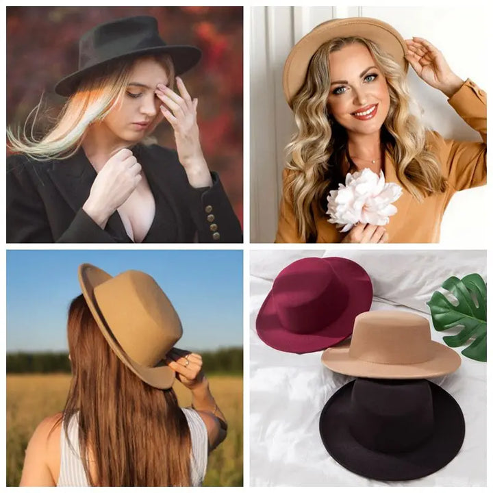 Woolen Flat Top Fedoras Hats  - Divawearfashion