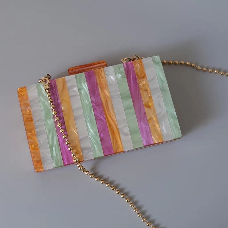 Acrylic Luxury Colorful Striped Evening Bag - Divawearfashion