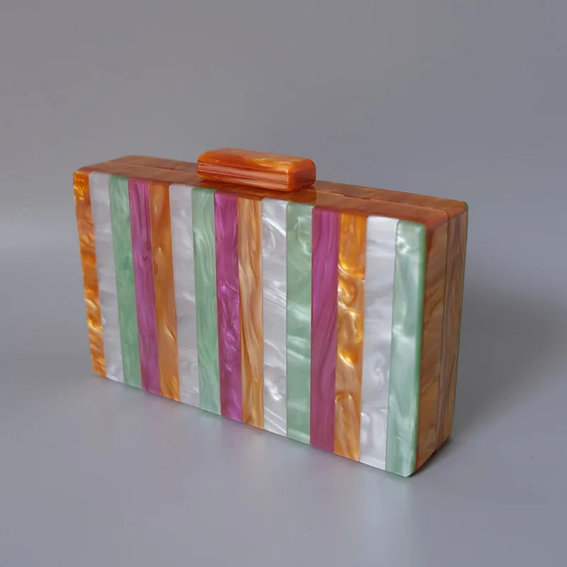 Acrylic Luxury Colorful Striped Evening Bag - Divawearfashion